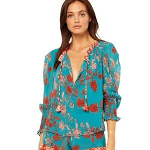 Misa Los Angeles Siena Top in Teal/Orange Sz M NWT